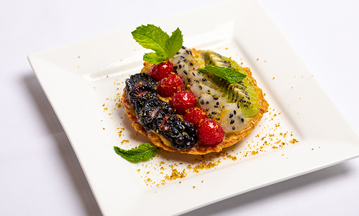 Tarta de fruta y pistacho