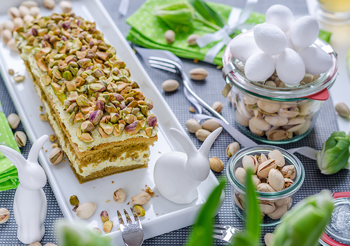 Pistacho y pastel de té verde