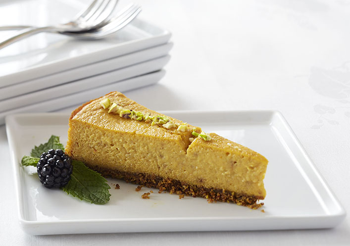 Tarta de queso con calabaza y pistacho