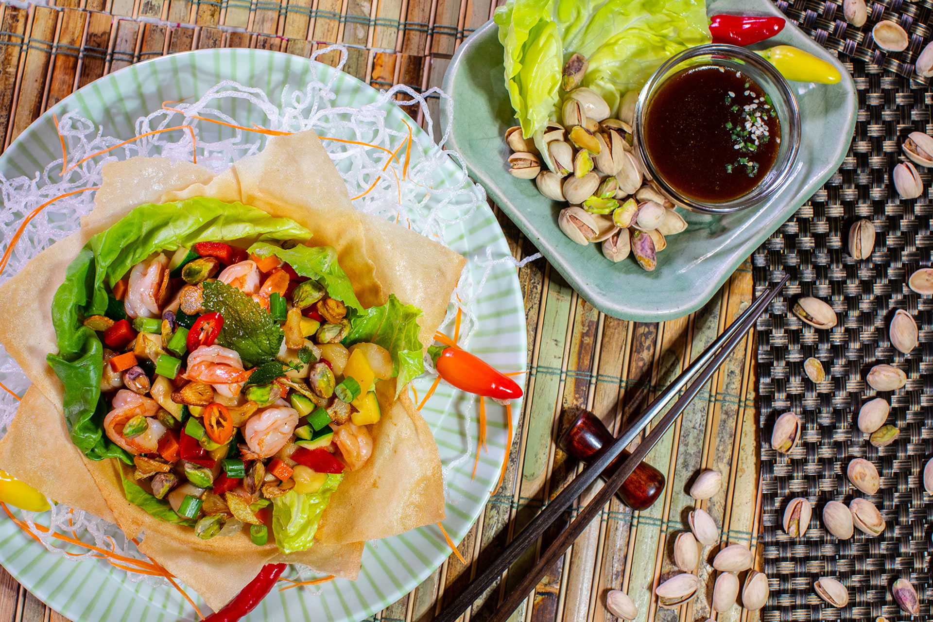 Pistachio seafood lettuce cup