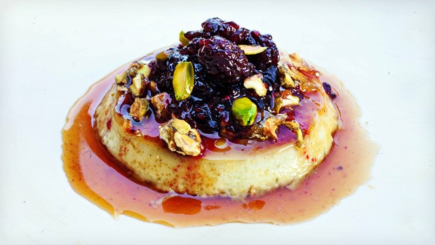 Pistachio Flan with Candied Pistachios